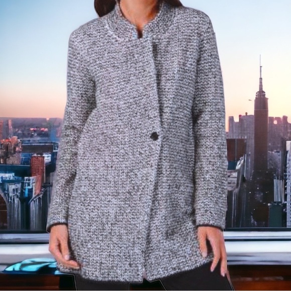 $398 Eileen Fisher Vintage Coat Large Tweed Organic Cotton Notch or Stand Collar - Picture 7 of 16